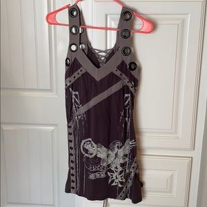Grey lace up tank top